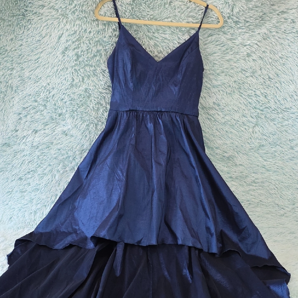 B. Darlin Navy Blue Taffeta High-Low Formal Dress, Size 11/12